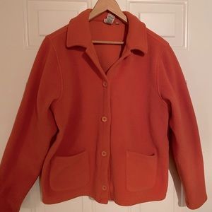 L.L.Bean Women's Button Up Tangerine Orange Fleece EUC Size L worn once